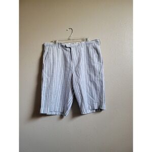 J. Crew Rivington Men's Blue White Stripe Linen Blend Bermuda Walking Shorts S35